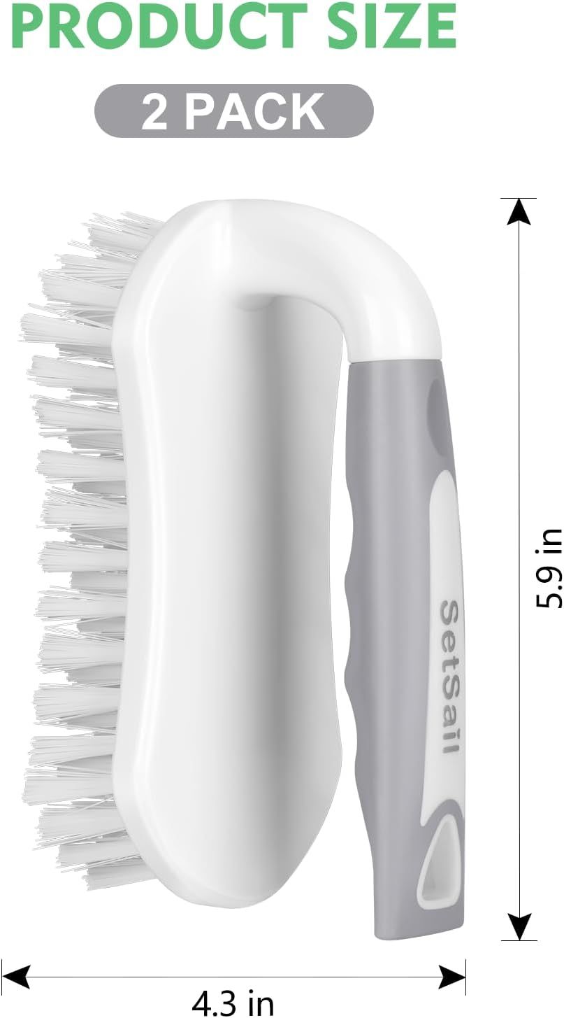 2 Pack Heavy-Duty Scrub Brushes with Stiff Bristles, Ergonomic Non-Slip Cleaning Brushes for Showers, Bathrooms, Kitchens and Carpets — image 2
