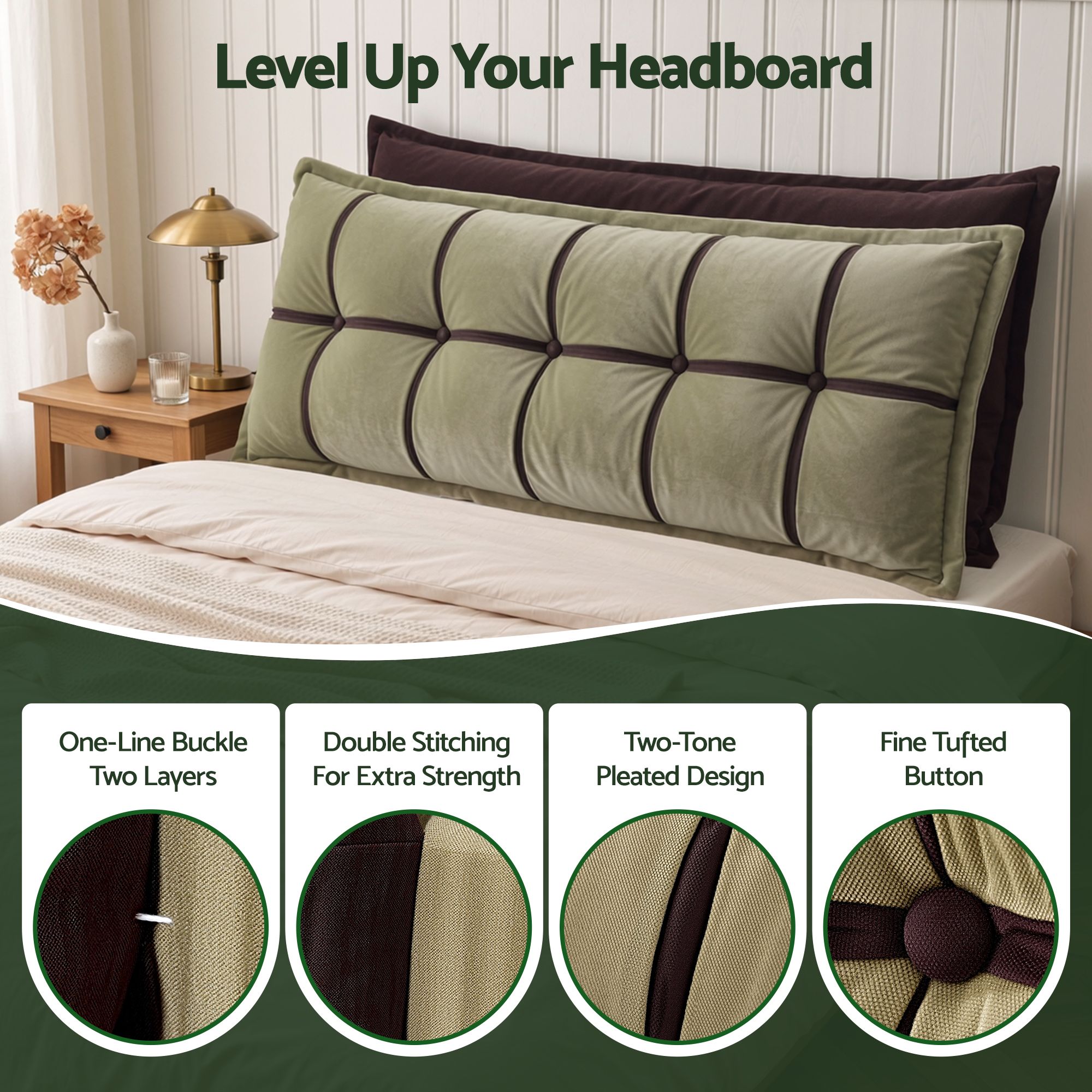 Giselle Bedding Headboard Pillow with Double-Layer Storage Wedge Reading Backrest with Adjustable Filling, Chenille Bed Rest Cushion for Daybed, Dorm, and RV โ image 3