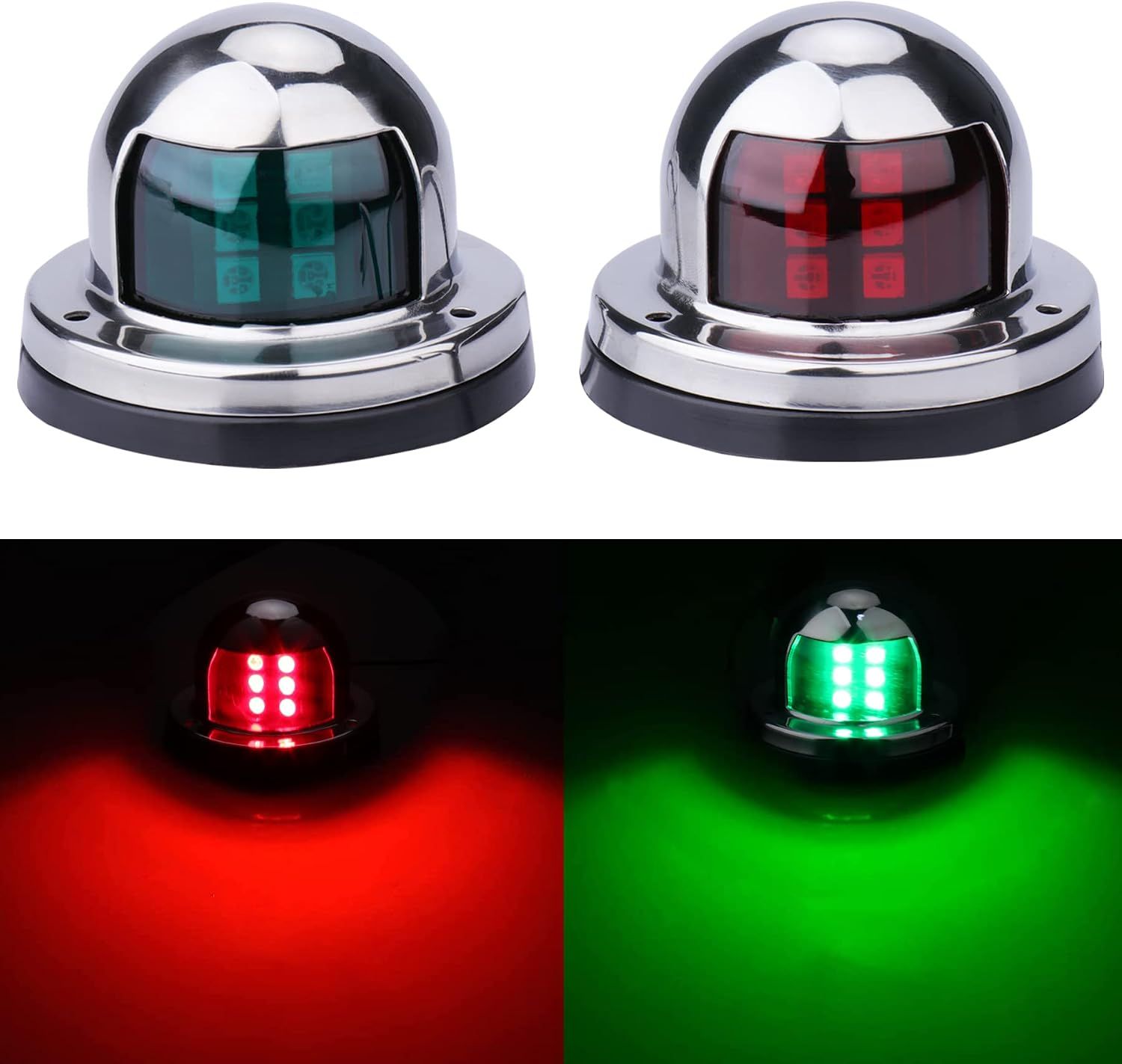 Pair of Stainless Steel LED Boat Navigation Lights, Marine Bow Lights for Pontoons, Small Boats, Yachts and Night Sailing, Silver