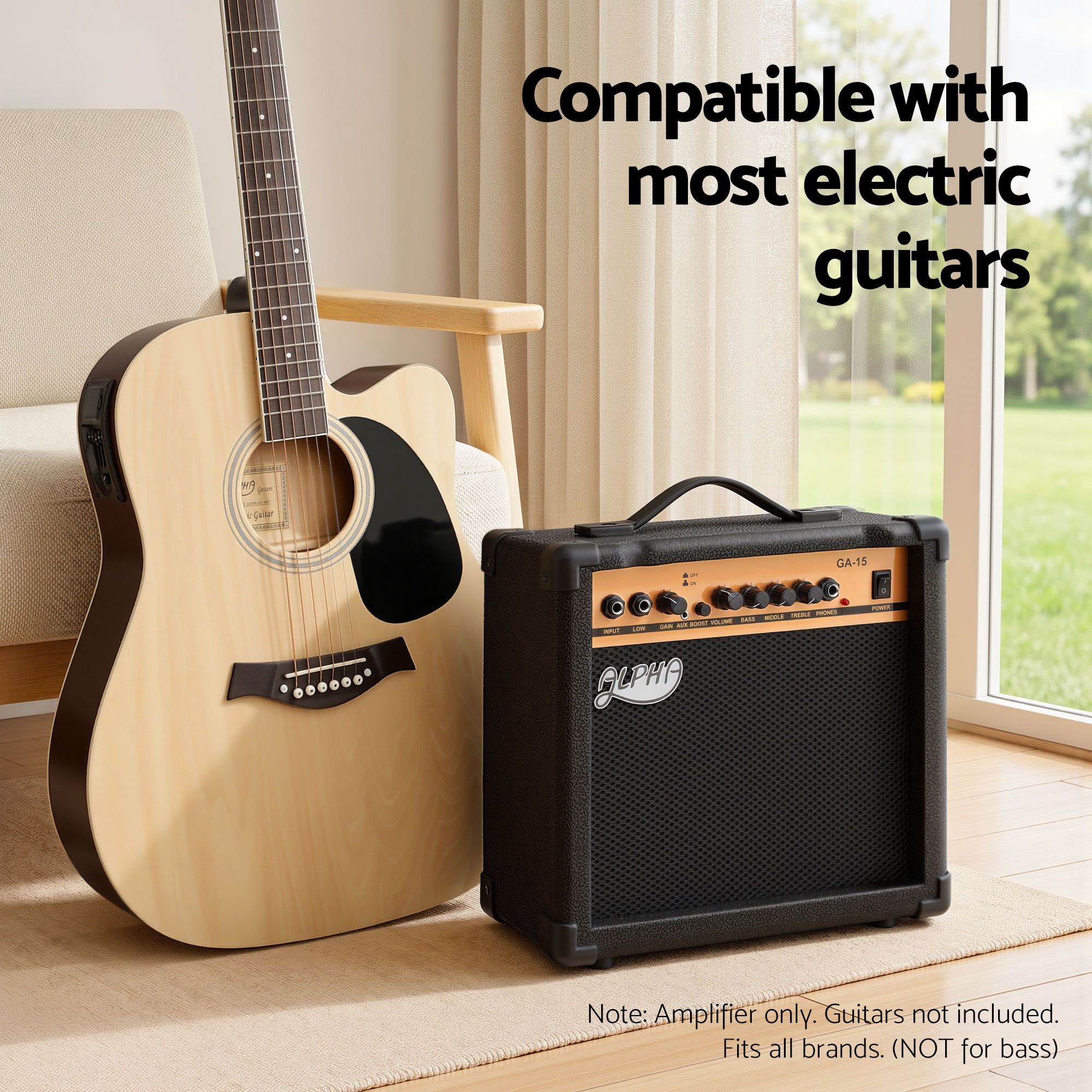 Alpha 20W Guitar Amplifier Portable Practice Amp Overdrive 3-Band EQ Black — image 6