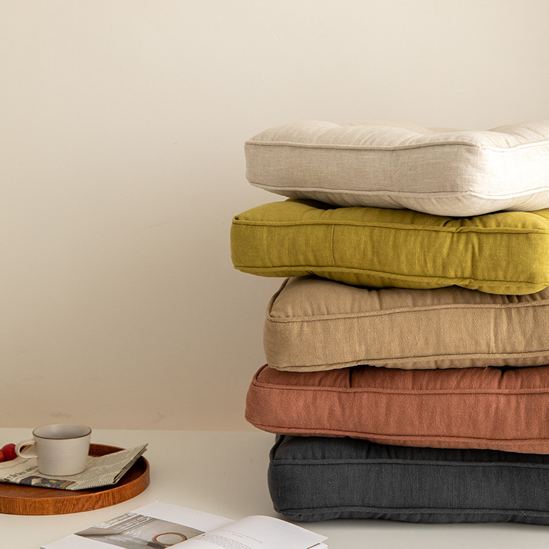 Dark Grey Soft And Thick Seat Cushion - Cotton Linen Blend Chair Pad with Ties - 43x43cm โ image 5