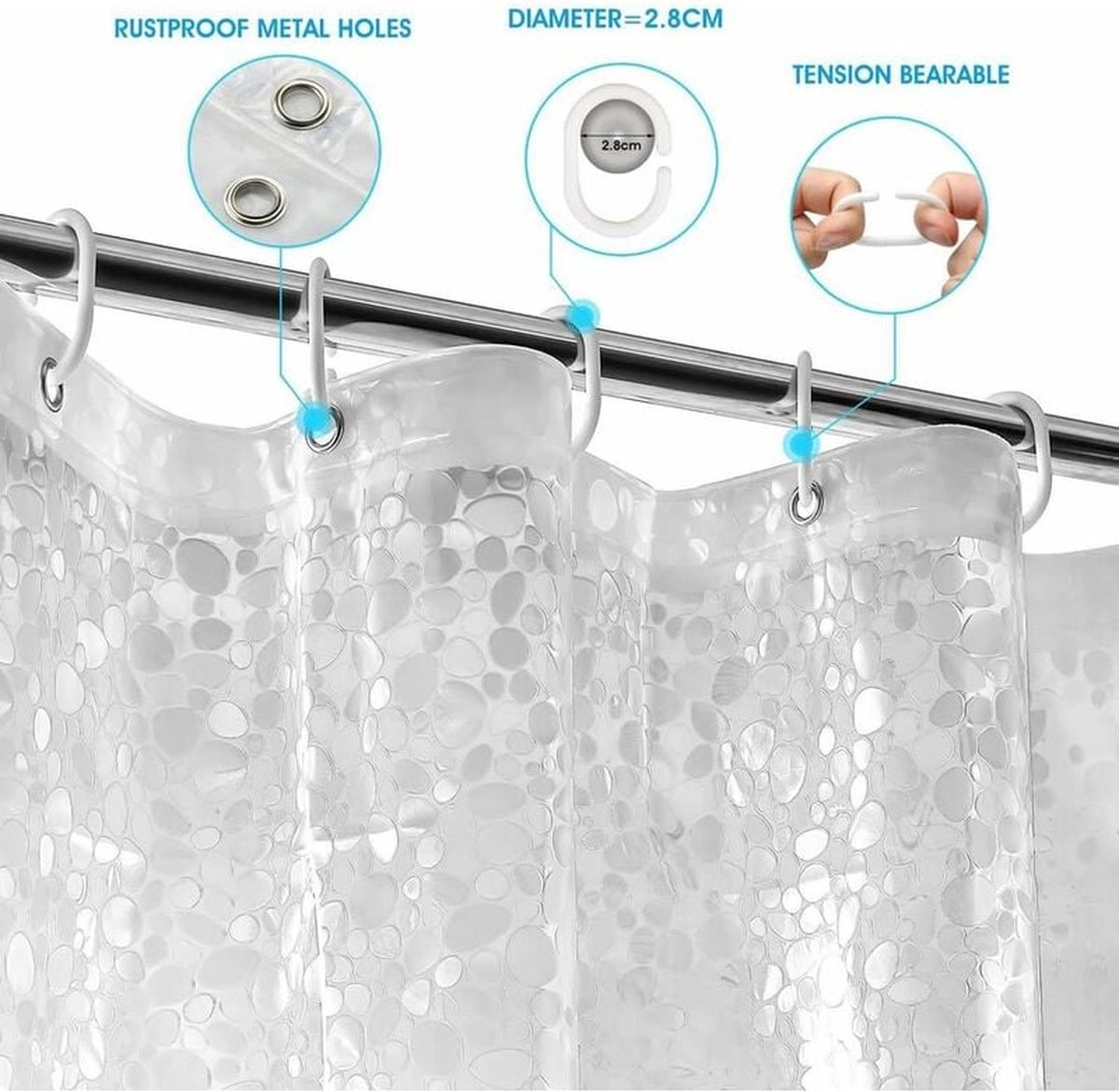 Shower curtains - 120 × 200cm - crystal stone pattern - PEVA - transparent shower curtain - with hooks - shower curtain - anti-mold - waterproof — image 5