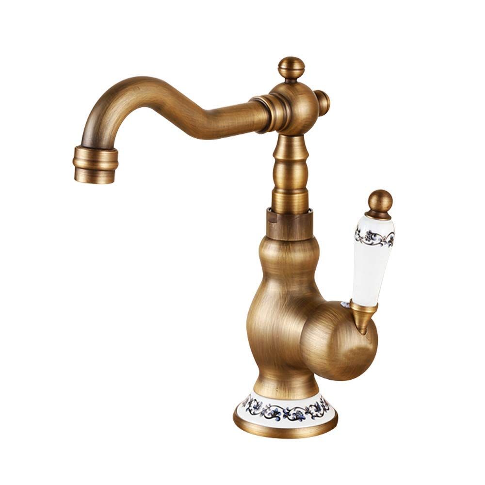 Antique Bar/Prep Deck Mounted Rotatable with Ceramic Valve Single Handle One Hole for Antique Brass Kitchen Faucet