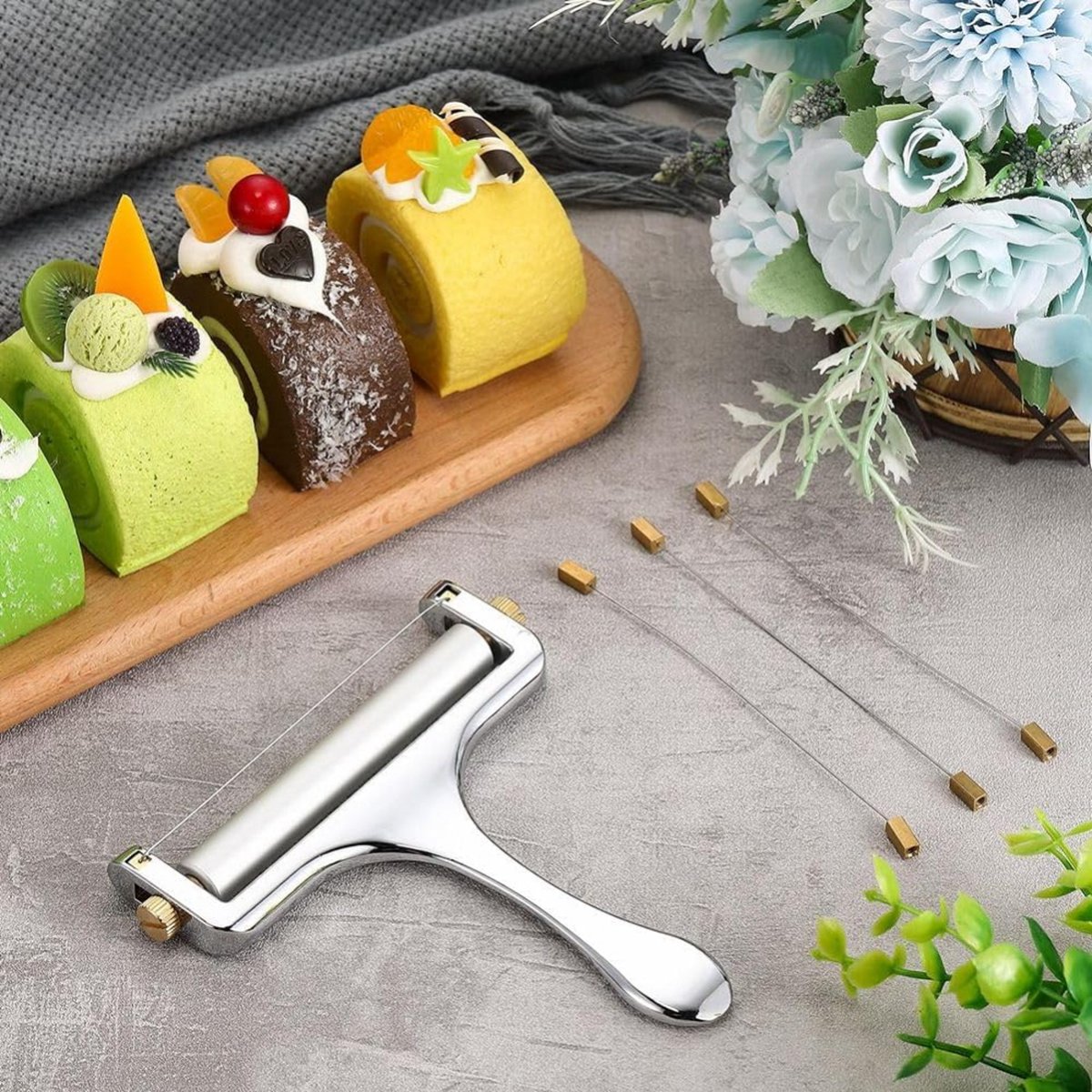 Cheese Slicer - Cheese Slicer for Young Cheese - Stainless Steel - Dishwasher Safe - Includes 1 Extra Cutting Wire - Adjustable Thickness - For Hard Cheese — image 4