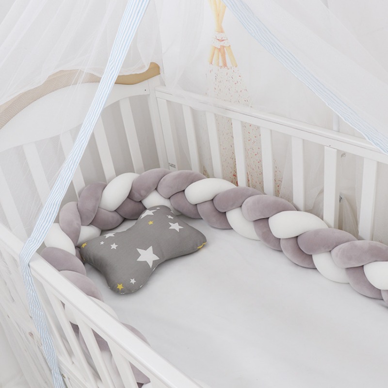 Baby rotating bed snake, bed cover decoration, handmade three-strand braid Light gray 1 meter — image 6