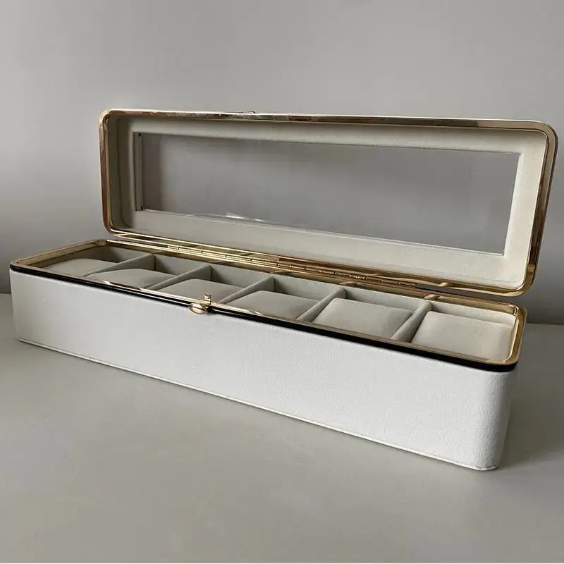 Luxury transparent-lid watch box with 6 fabric-lined compartments, portable and shockproof design, suitable for both men and women. Ideal for home, travel, or