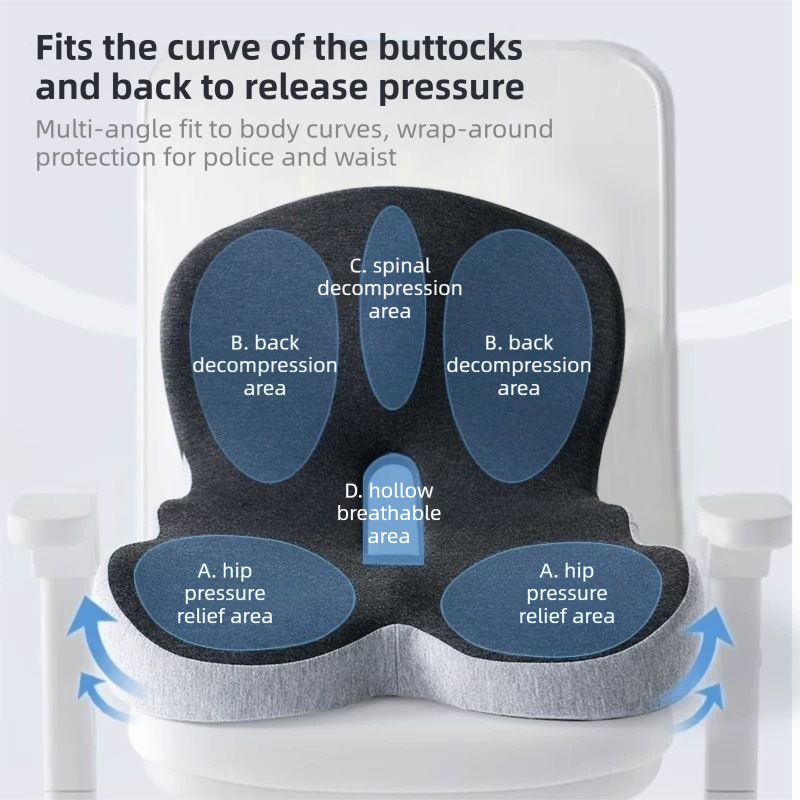 Grey Ergonomic Memory Foam Seat Cushion & Lumbar Support(44x42x32CM) - Relieves Sciatica & Corrects Posture with Breathable Cover โ image 3