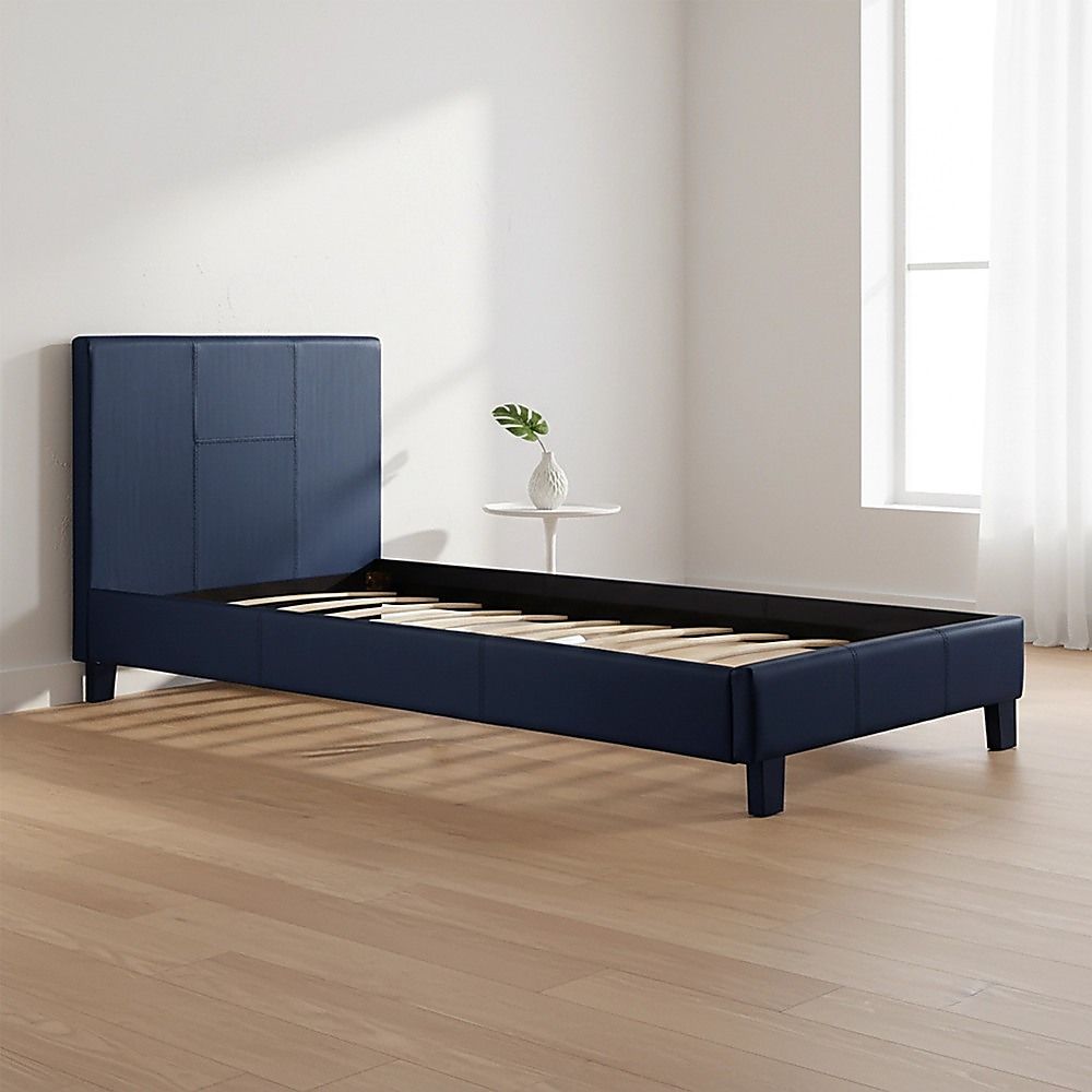 Single PU Leather Bed Frame Blue โ image 2