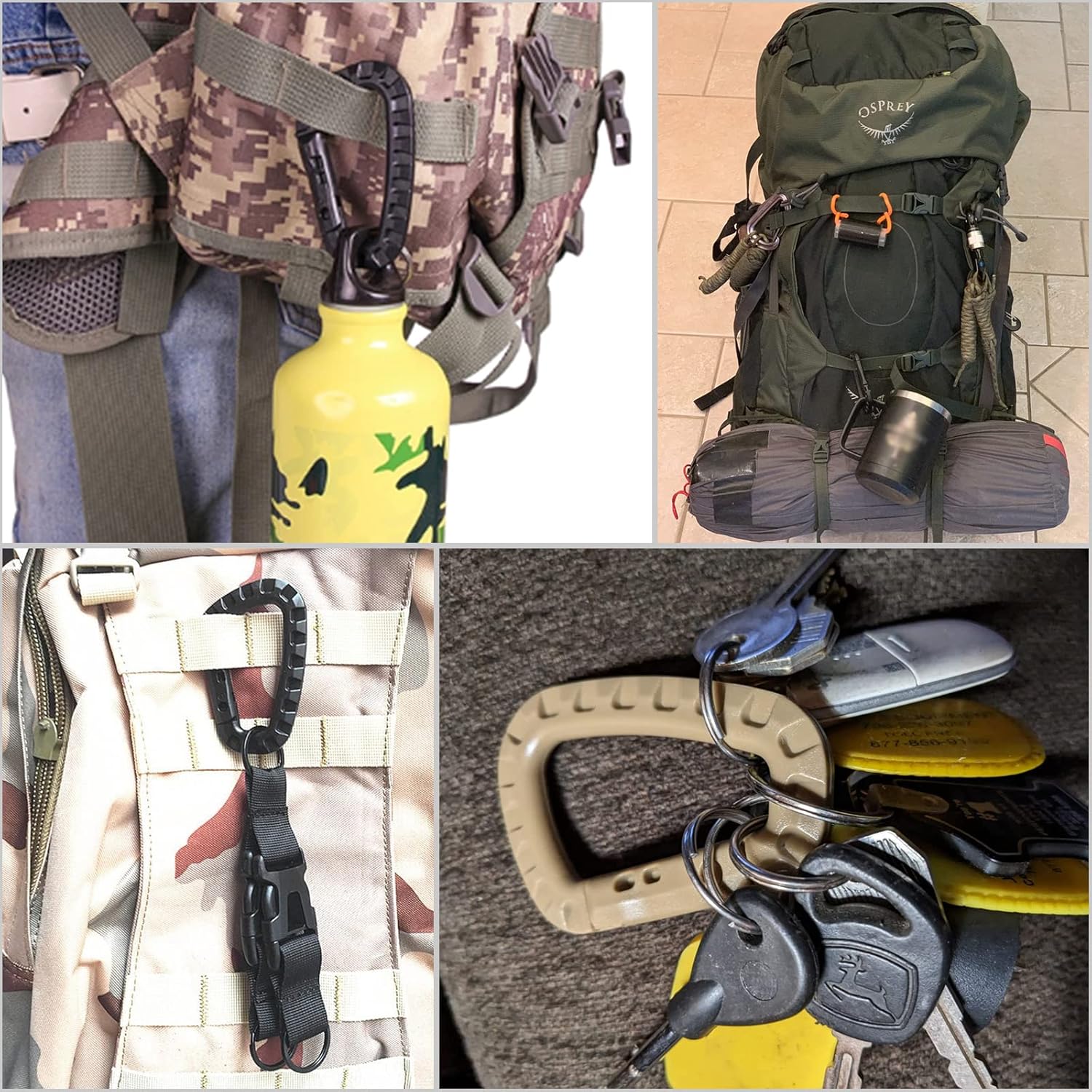 Tactical Gear Carabiner Keychain Clip Plastic D-Rings Large Key Chain Heavy Duty Snap Hook for Backpack, Belt, Keyrings, Bags, Bottle, Tent, Camping โ image 6