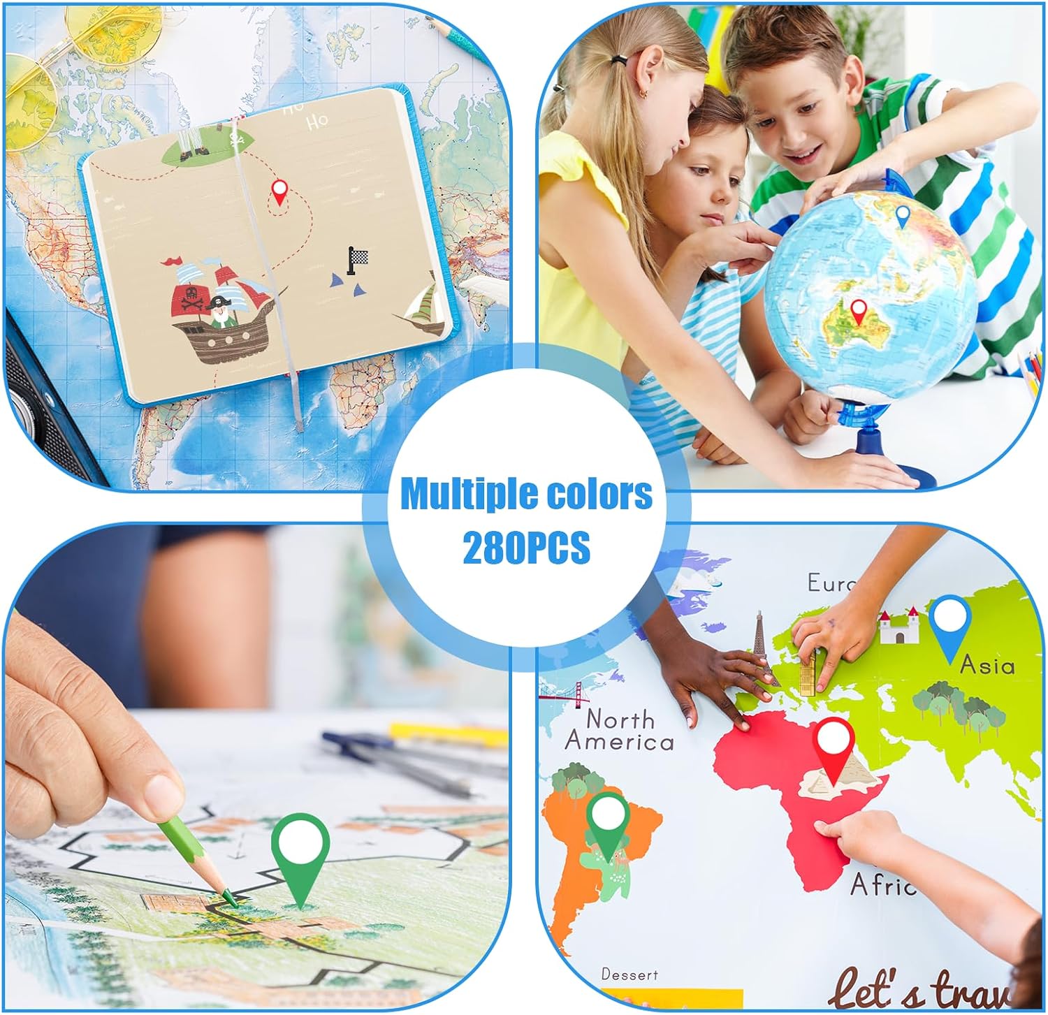 280Pcs Map Location Position Stickers,Self Adhesive Map Markers Indicator Labels Colorful Tracking Stickers for Marking Camping Adventure Sites Travel Journal — image 3