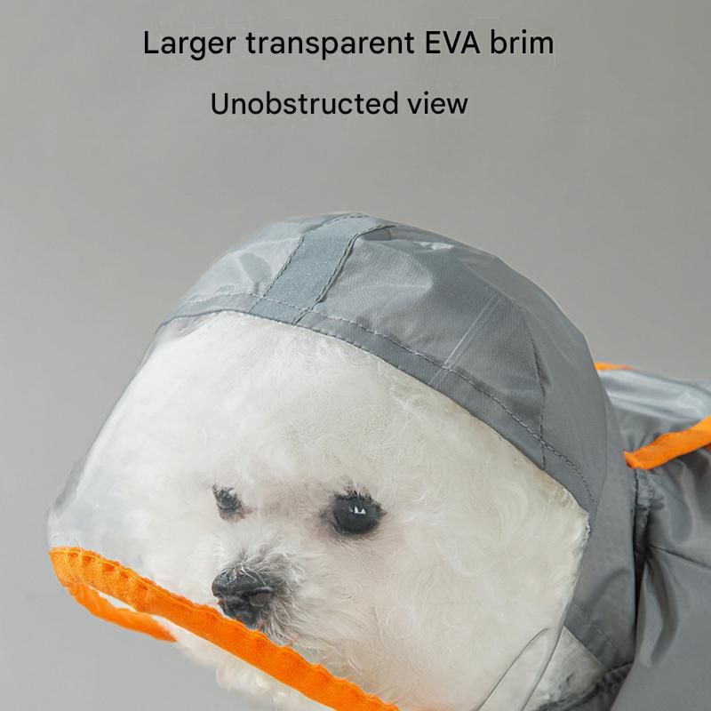 Grey and Orange M size Dog Raincoat with Leash Access and Transparent Hood - Waterproof Full Body Pet Rain Suit for Small and Medium Dogs, Reflective Trim — image 5