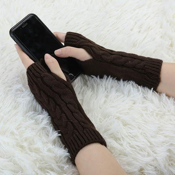 Brown Fingerless Wrist Mittens for Women, Classic Acrylic Knit Gloves Available in 9 Colors, Ideal for Typing Driving and Casual Cool Weather Wear — image 5