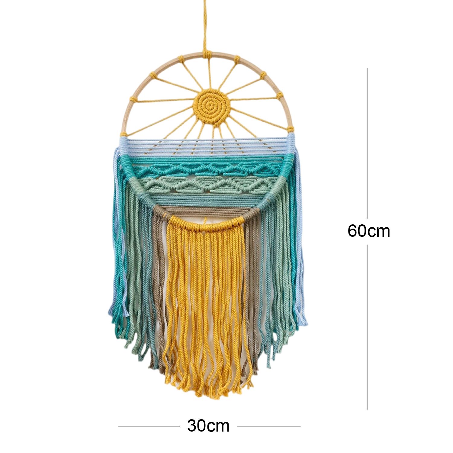 Style 2 Hand-Woven Cotton Rope Sunrise Sunset Wall Hanging - Bohemian Macrame Tapestry with Tassels, 60x30cm - Perfect for Living Room, Bedroom — image 3