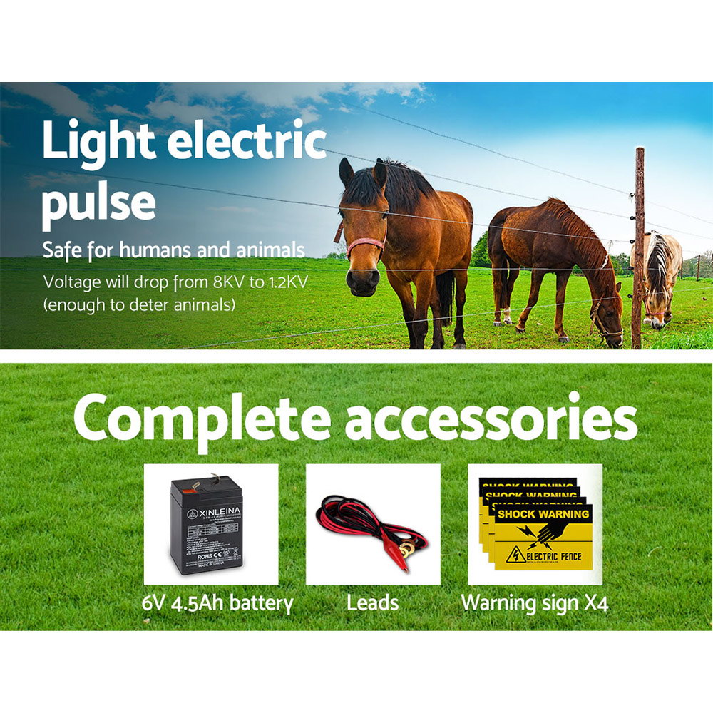 Giantz Fence Energiser 5KM Solar Powered 0.15J Electric Fencing Charger โ image 5