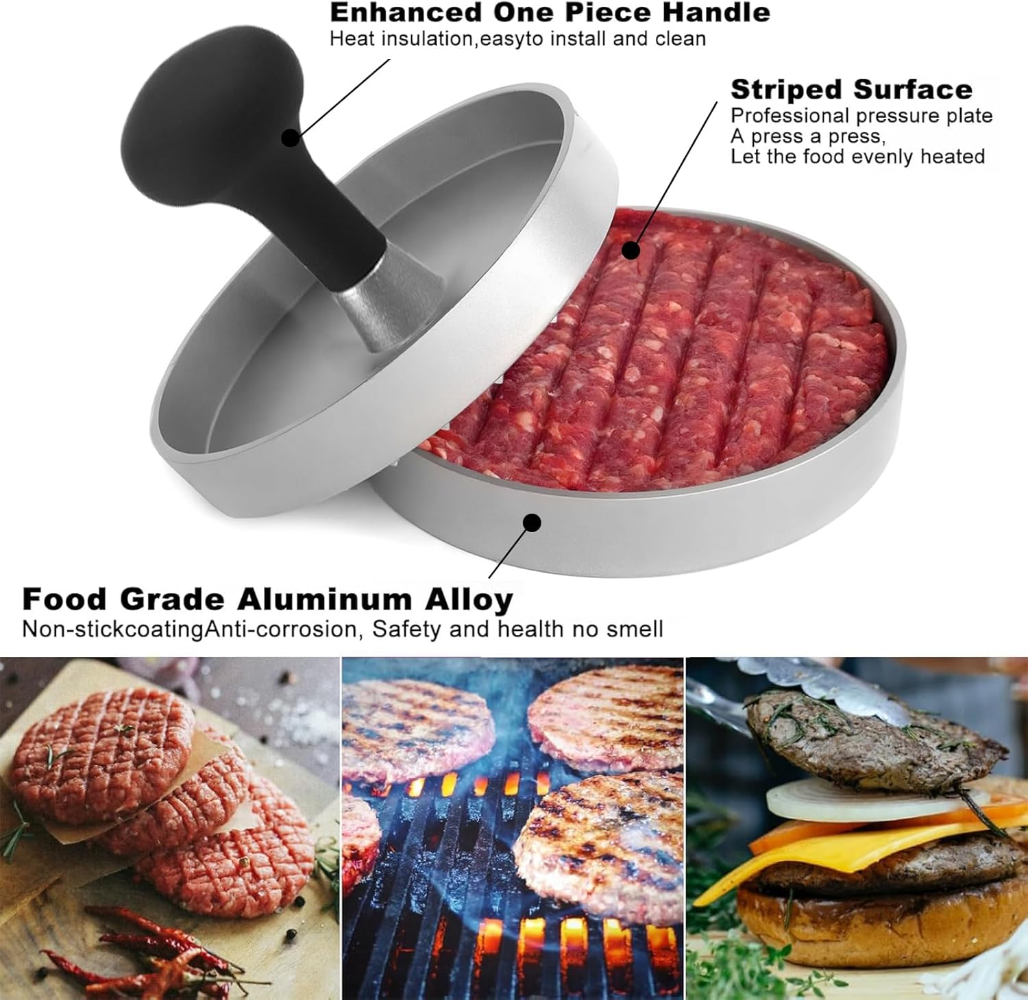 Hamburger Press Patty Maker, 4.6 in Food Grade Aluminum Burger Press, Non-Stick, with 100 Pcs Wax Paper, for Grilling and Cooking — image 3