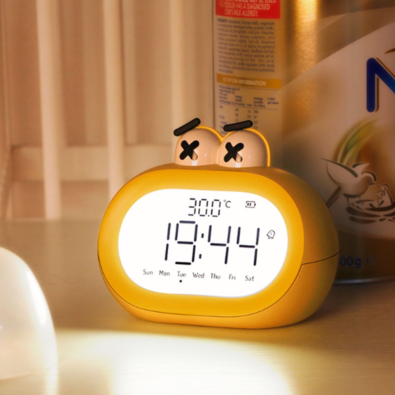 Kids Alarm Clock Cartoon Cute Intelligent Battery Operated Digital LED Electronic Clock with Night Light Yellow โ image 3