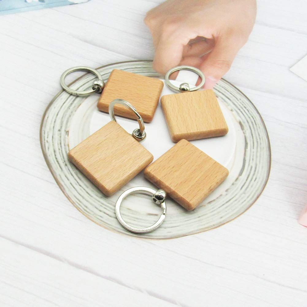 Blank Wooden Keychain DIY Handmade Geometric Tag Pendant Keyring Purse Backpack Ornament 10 Pcs — image 5