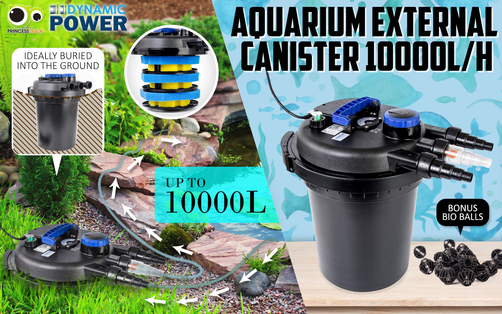 Combo Aquarium Garden Filter 10000L/H + Submersible Water Pump 16000L/H โ image 2