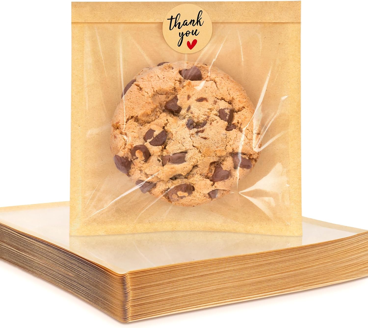 100 Pack Cookie Packaging Bags with Seal, 5.7 × 6.5 Inch Paper Bakery Bags with Window, Heat Sealable & Grease Resistant To Go Bake Sale Sleeves for Treat