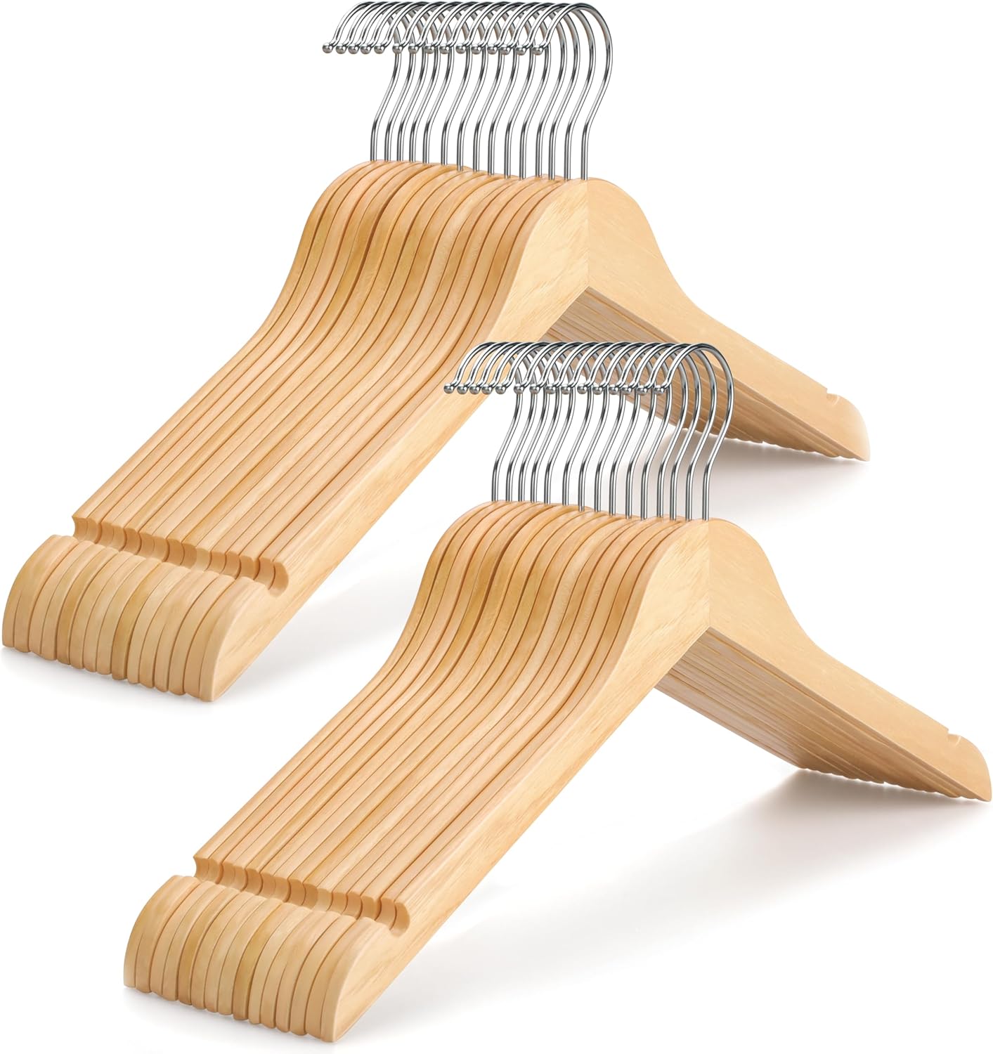 TOPIA HANGER Wooden Hangers 30 Pack, 0.28-inch Slim & Durable Clothes Hangers Space Saving, Natural Wood Hanger with 360°Swivel Hook and Non-Slip Shoulder