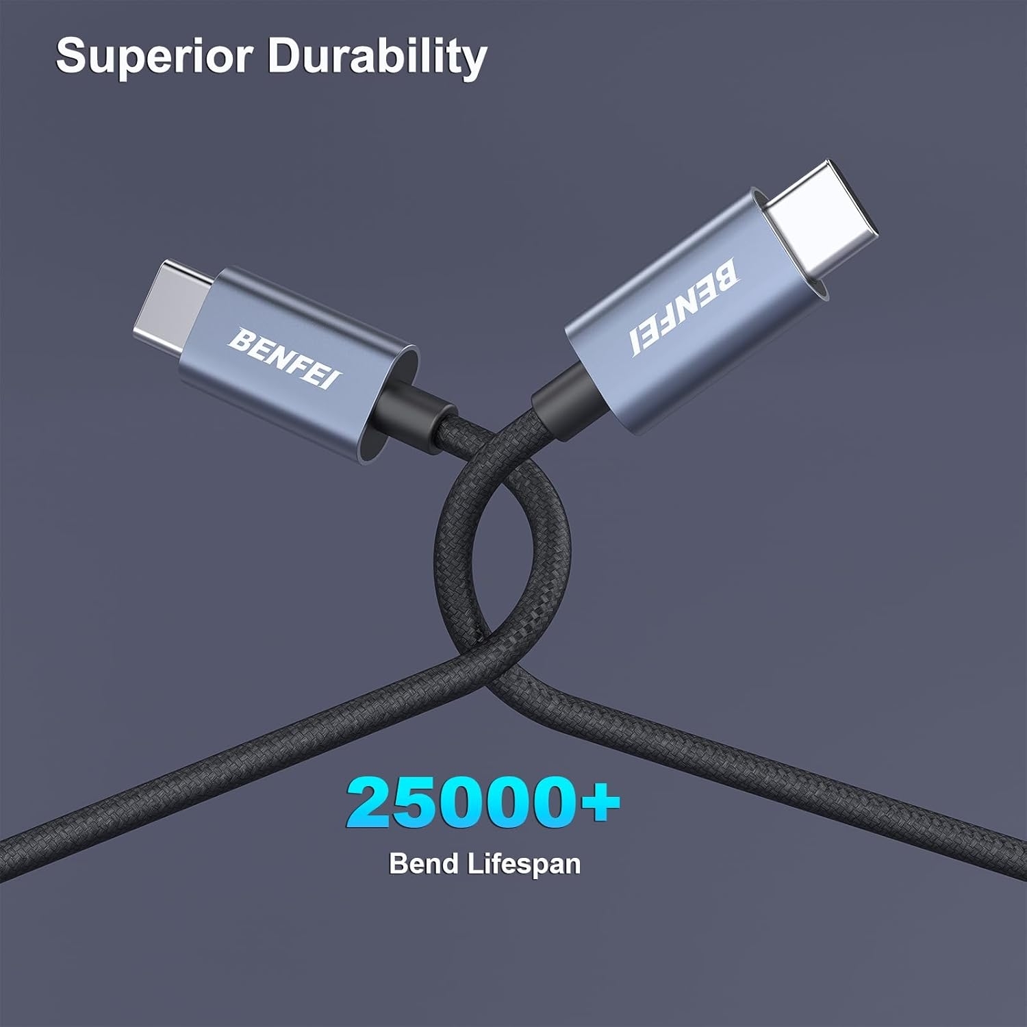 BENFEI 351SL-6F 100W USB-C to USB-C Fast Charging Cable Aluminum Shell Tangle-Free Silicone โ image 2