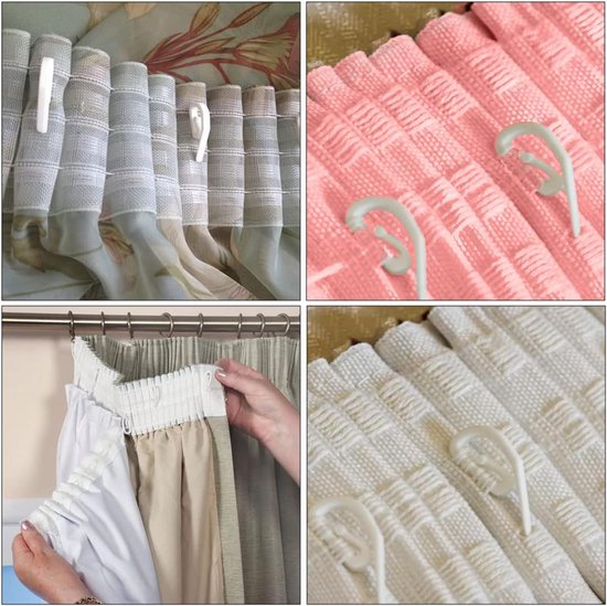 100 curtain hooks - G-shaped reinforced curtain hooks - White - For shower windows - Curtain accessories โ image 5
