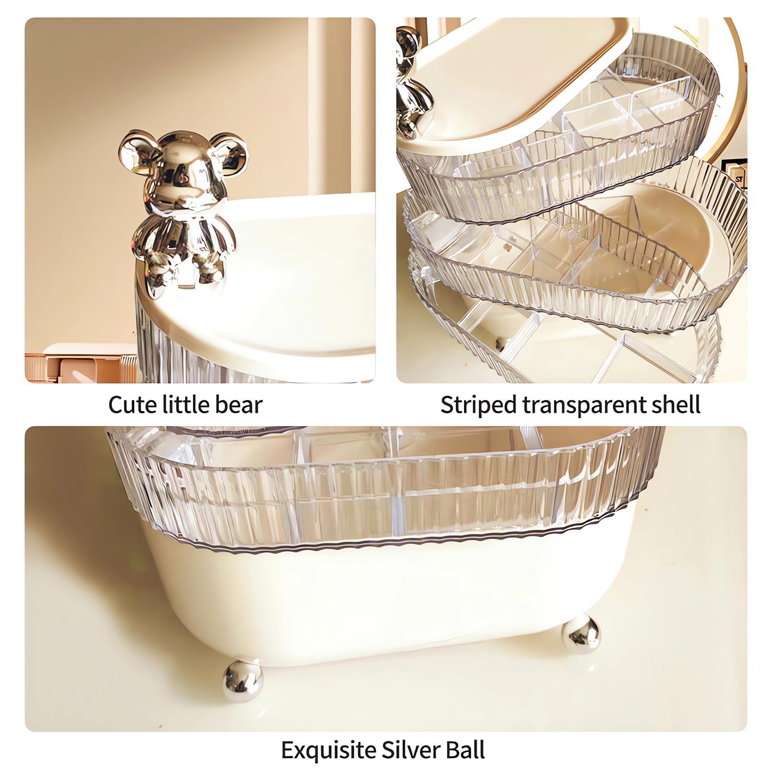 360°Rotating Hair Accessories Organizer, Bathroom Containers for Headband, Bows, Hair Tie, Hair Tools, Scrunchie(White, 4 Tiers) — image 4