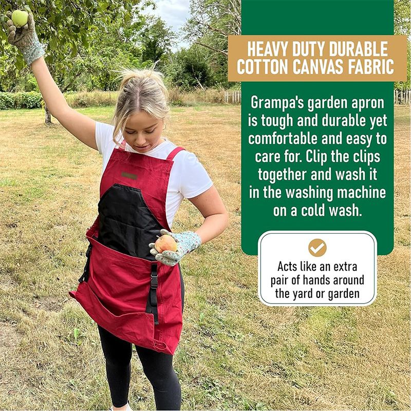 Oxford Cloth Multifunctional Gardening Apron, Thickened Durable Lightweight Large Pocket, Back Cross Straps Unisex（red) — image 4