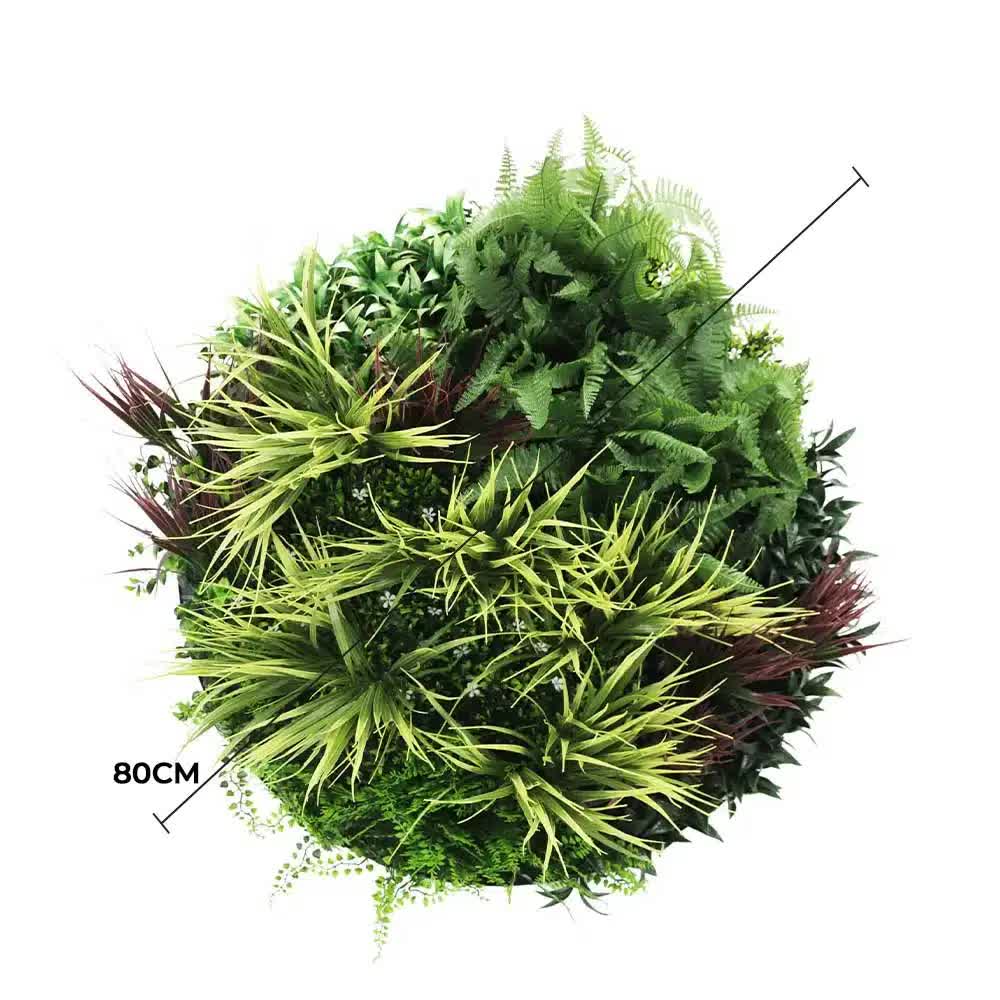 Slimline Artificial Green Wall Disc Art 80cm Grassy Fern UV Resistant (White) — image 2