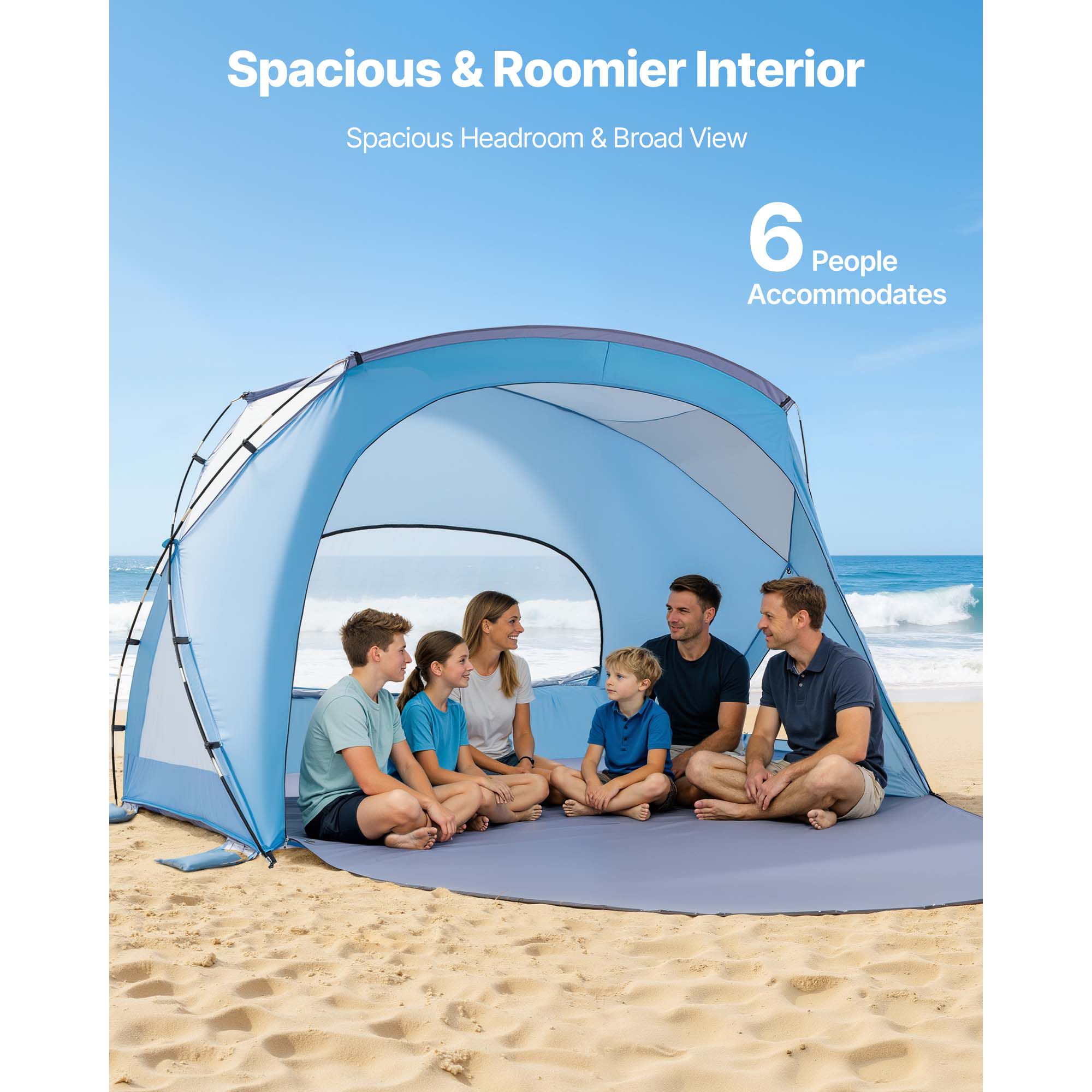Beach Tent Sun Shelter for 6 Person, UPF 50+ Protection, Portable Sun Shade Canopy with Carrying Bag & Sand Pockets, Lightweight and Easy Setup Beach Umbrella — image 3