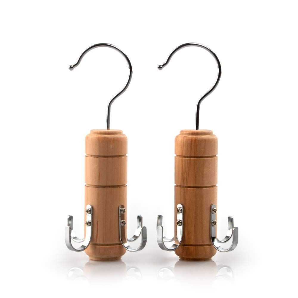 Wooden Belt Tie Rack Scarf Hanger for Closet,for Belts Tie Scarves Tank Top and Jewelry (2, 4 Hooks)