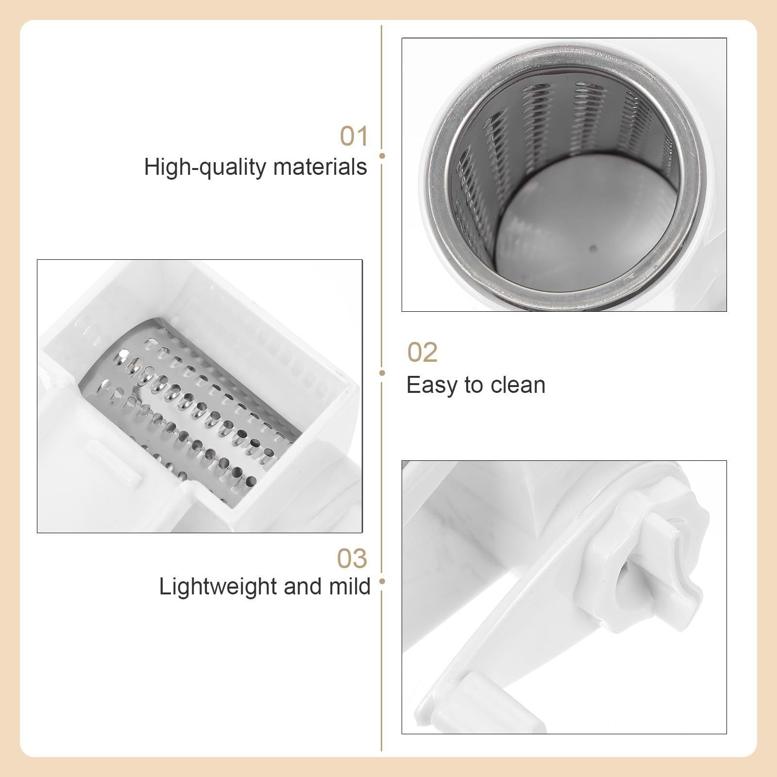 Generic Rotary Cheese Grater Stainless Steel for Hard Cheese, Parmesan,Nuts, Chocolate (White) — image 4