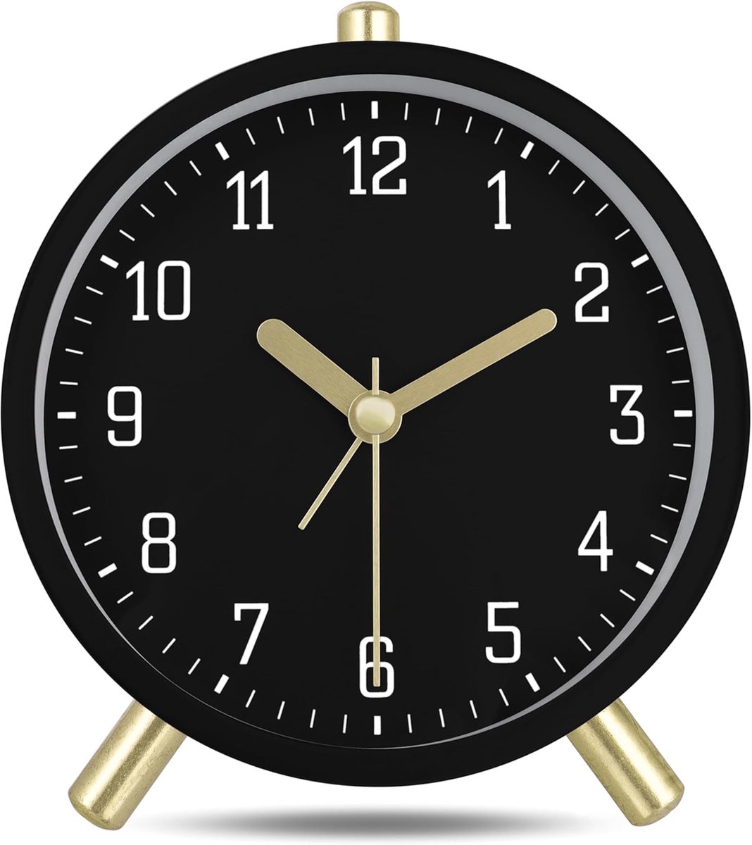Wekker - Digital Alarm Clock - Alarm Clocks - Children's Alarm Clock - Silent Analog Metal Alarm Clock - Simple Desk Clock - With Night Light - Black - Modern