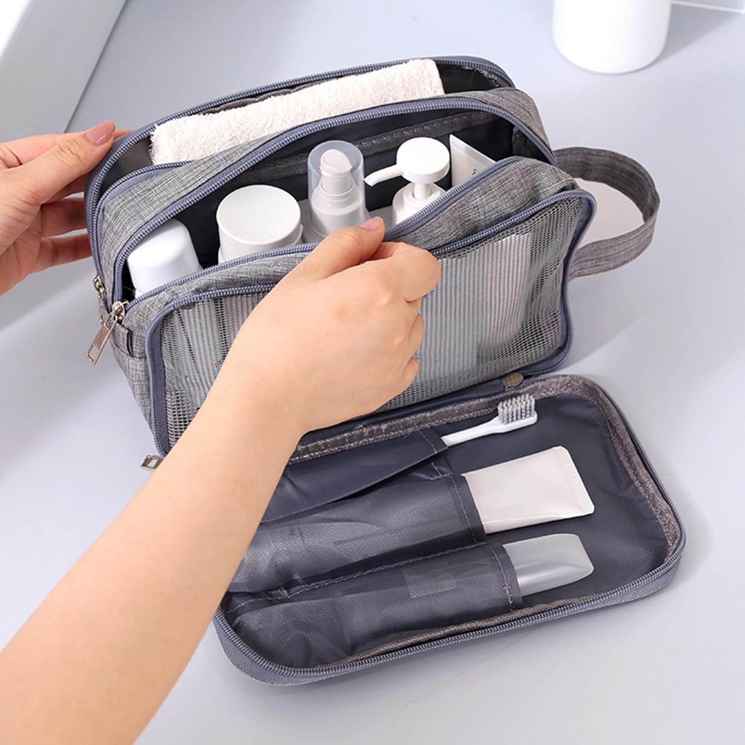 Travel Toiletry Bag, Organizer Mens Bag Dopp Kit Bathroom Shaving Portable Makeup Bags for Accessories(25*10*14cm) โ image 2
