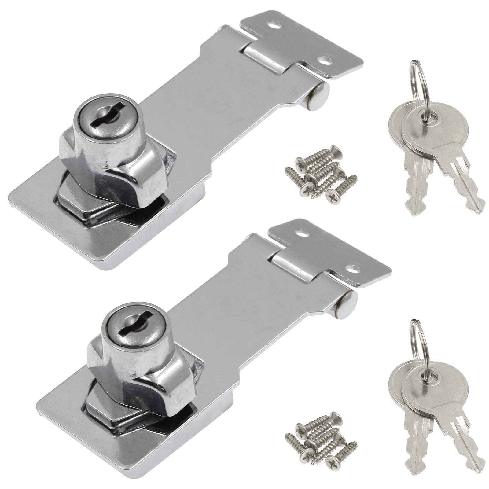 2Pcs Keyed Hasp Locks 3 Inch Twist Knob Keyed Locking Hasp, Metal Safety Hasp Latches Keyed Different for Small Doors