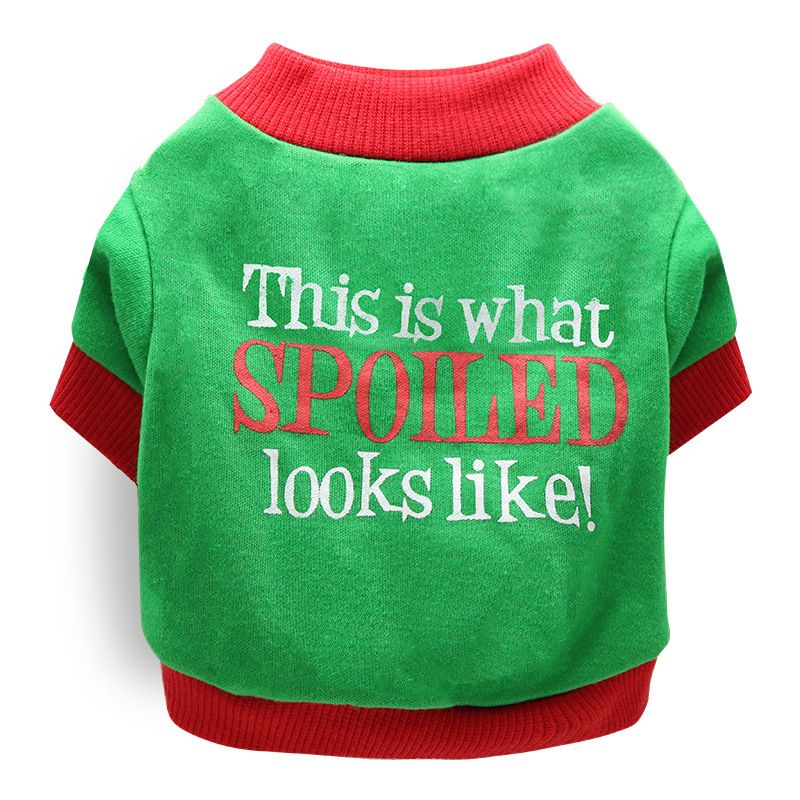 DROOLING DOG Pet Dog Cat Clothes Cotton T Shirt Green bottom with red edges (spoiled shoes) XS Size: XS; Neck (cm): 20-24; Bust (cm): 28-32; Back length (cm)