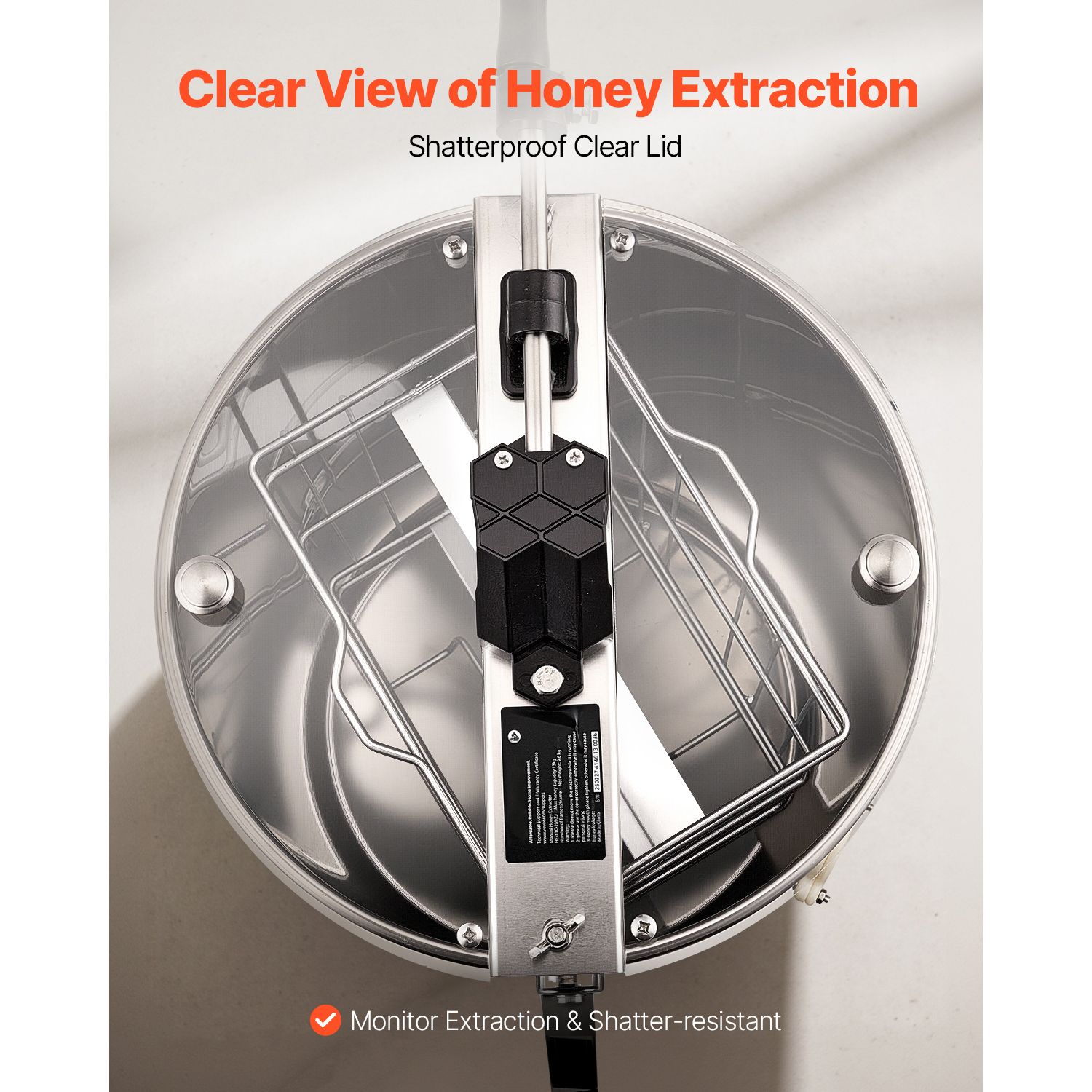 Honey Extractor, 2 Frame Manual Honey Spinner with Transparent Lid, Stainless Steel Honeycomb Drum Spinner with Height Adjustable Stand, Honeycomb Extraction — image 6