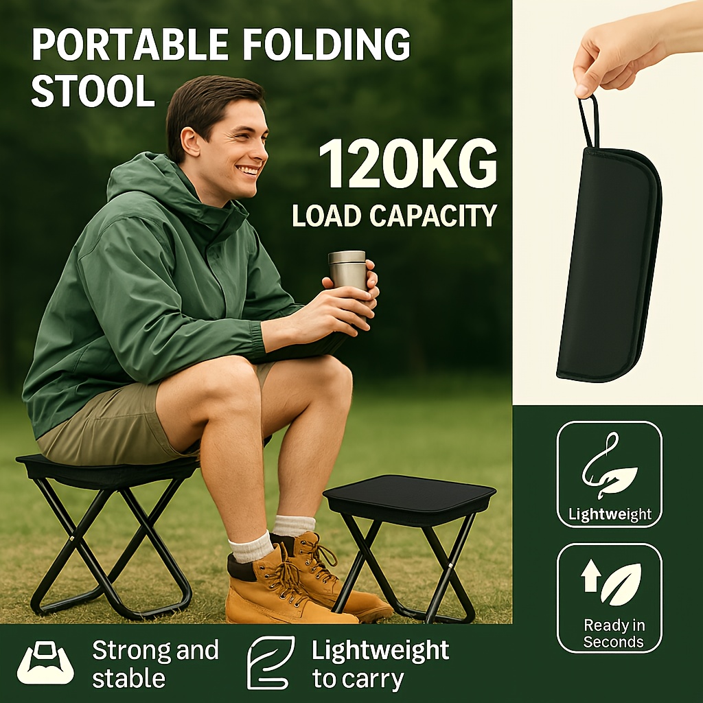 Outdoor One-Second Quick-Open Lightweight Folding Stool | 150KG High Load-Bearing | Portable Camping Chair, Picnic & Fishing Seat | Sturdy & Stable, Packable — image 4