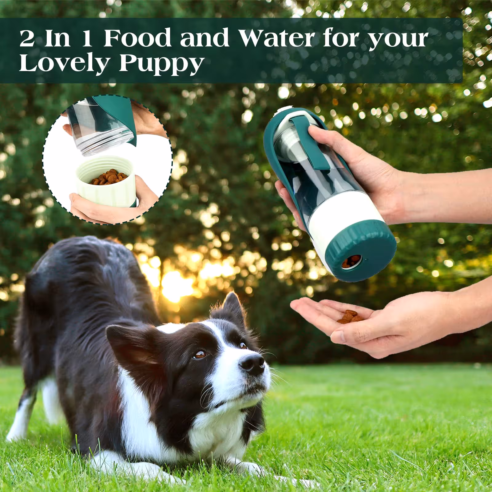 Dark Blue 2-in-1 Portable Dog Water Bottle and Food Container - Leaf-Shaped Silicone Travel Bowl for Pets, Leak-Proof Outdoor Dispenser for Walking, Hiking and — image 5