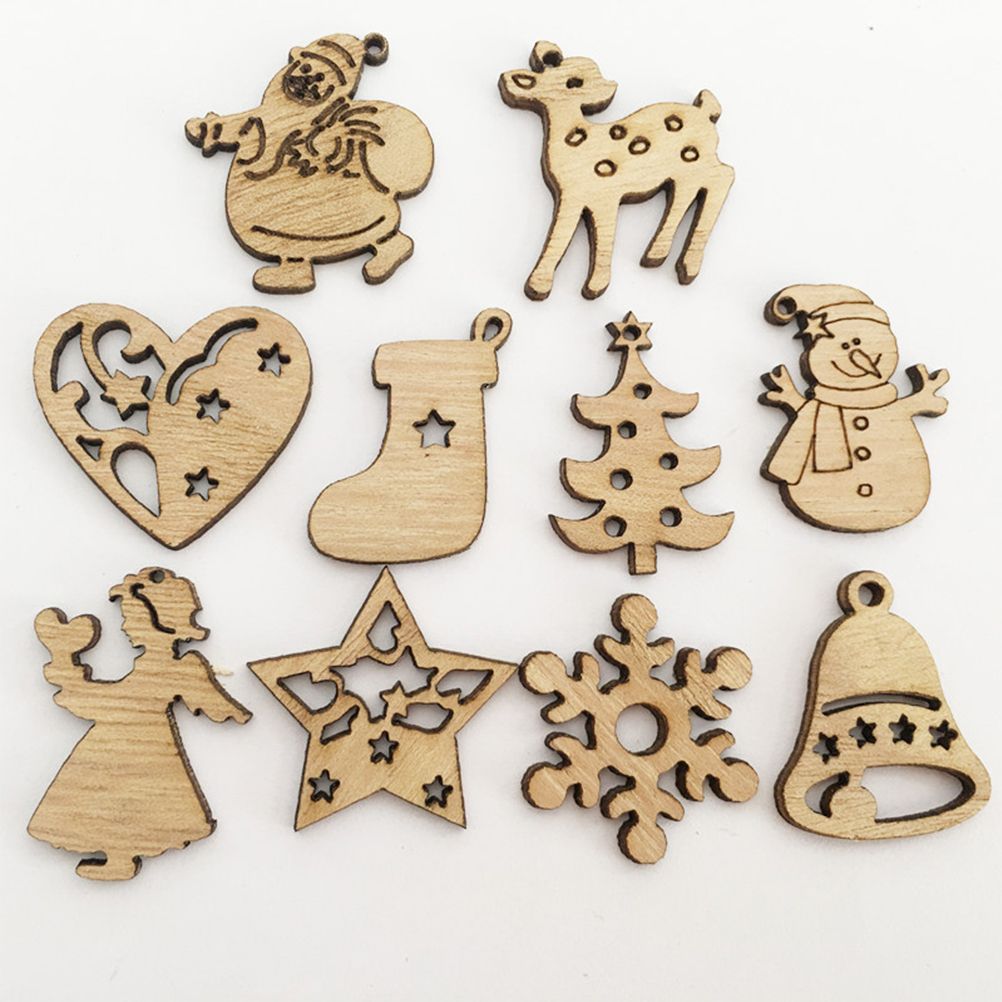 100Pcs Mix Wooden Christmas Tree Ornaments Mini Santa Claus Snowman Elk Snowflakes Christmas Tree Hanging Pendants โ image 6