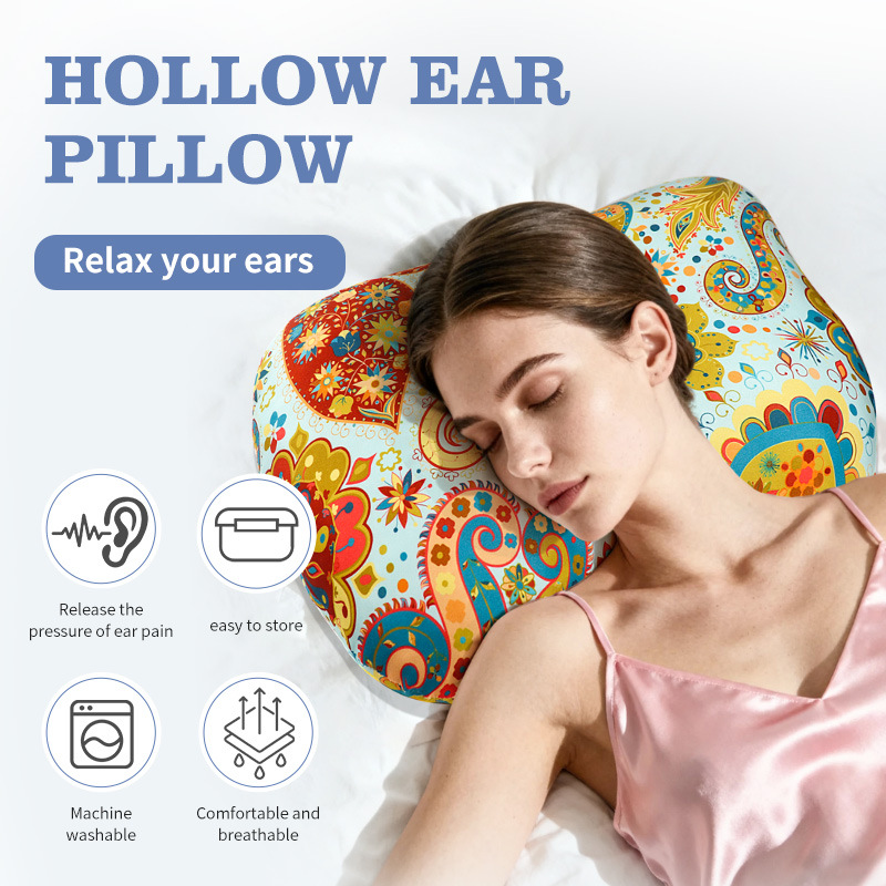 Cashew blossoms Hollow Ear Support Pillow – Adjustable Side Sleep Neck Cushion with PP Cotton Filling and Breathable Fabric — image 3
