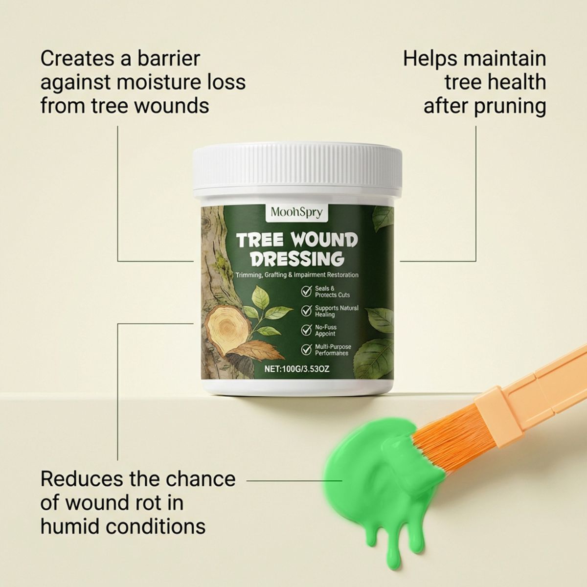 5Pack Tree Wound Sealer & Dressing, 100g Tree Pruning Sealer for Cut, Damaged Bark, Grafting – Effective Tree Repair Sealant for Shrub, Bonsai, Rose, Orchard — image 4