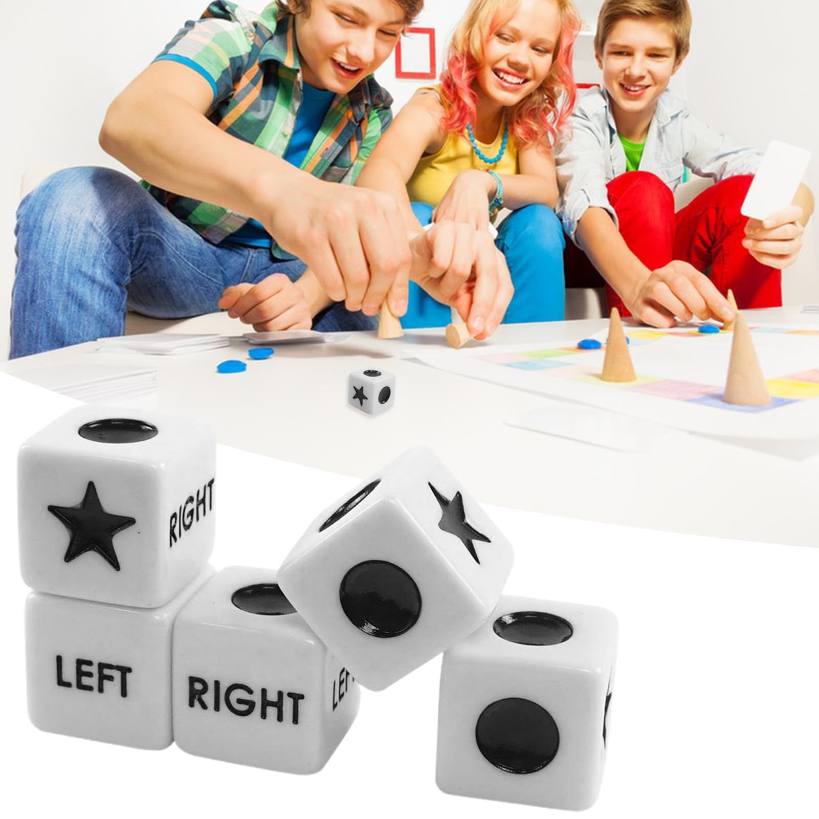 5Pcs Left Right Center Dice Six Sided 16mm Standard Size Acrylic Dice Easy to Grip Game Dice Games Standard Dice 16mm — image 2