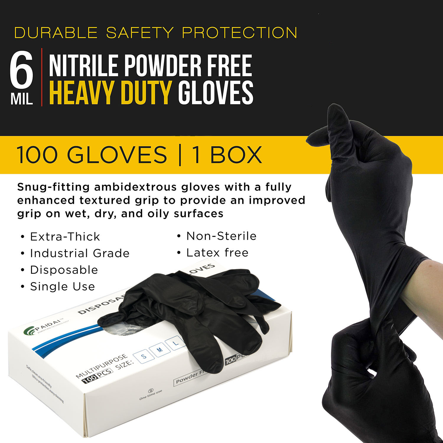 100x Nitrile Black Industrial Mechanic Tattoo Food Disposable Gloves Medium — image 3
