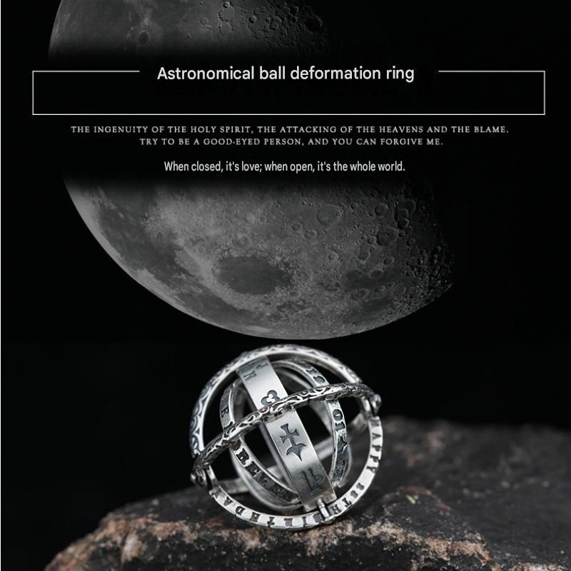 Golden US 8 Transformable Astronomical Sphere Ring - Alloy - 2-in-1 Ring and Pendant Design, Rotating Globe Structure, Retro Cosmic Style, Unisex Fashion โ image 2