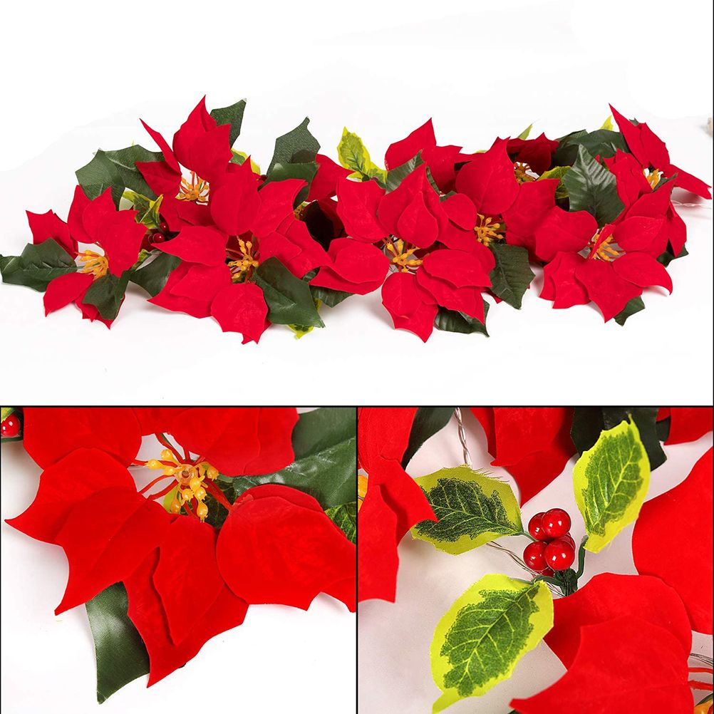 Christmas Poinsettia Garland String Lights 10 LED Artificial Flower Christmas String Lights Christmas Tree Ornaments Indoor Outdoor Party Decor — image 4