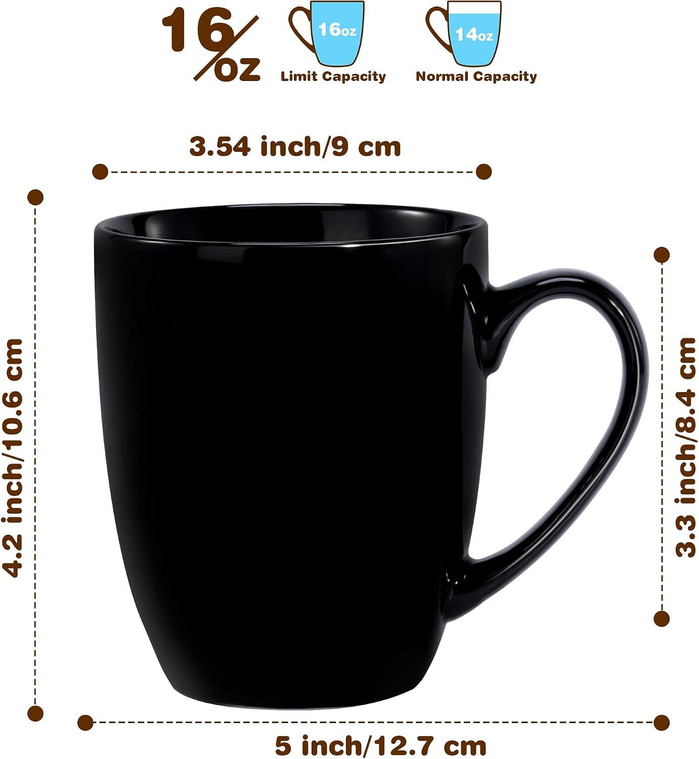 16 oz Large Coffee Mug with Handle, Microwave and Dishwasher Safe Tea and Latte Cup for Home, Office and Everyday Drinks, Black โ image 2