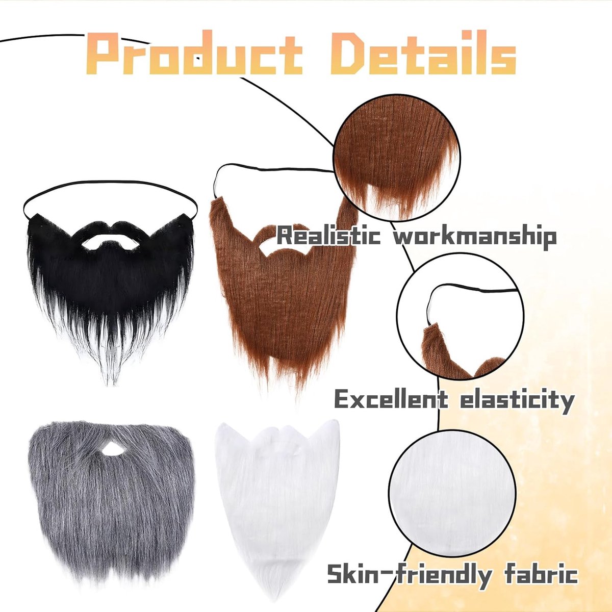 pieces - Fake beard - artificial beards - fake beards for parties - Halloween beards - Santa beards - adjustable elastic rope moustache props - role-playing — image 2