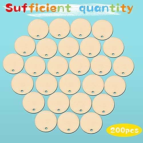 200 Pieces Uninished Blank Wood Circle Pendants Round Disc Circle Wood Pieces Round Wooden Disk with Hole Small Wooden Pendant or Crat Decoration Embellishment — image 3