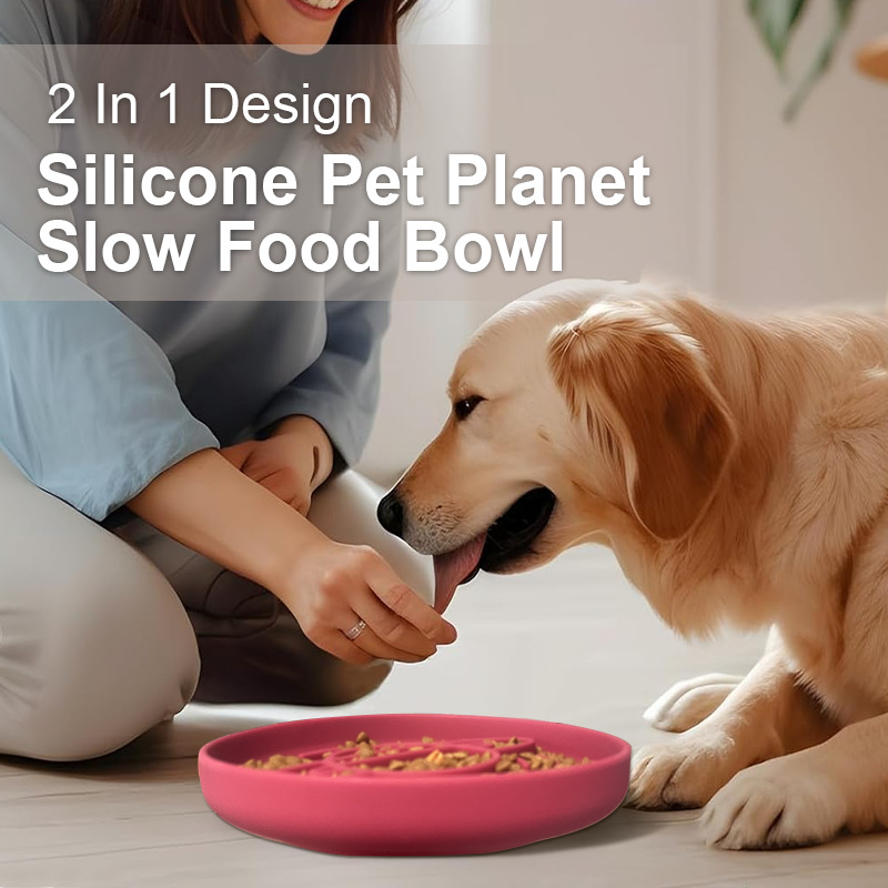 Red Silicone Planet Slow Feeder Dog Bowl - 2-in-1 Anti-Choke Lick Mat for Healthy Eating & Fun โ image 6